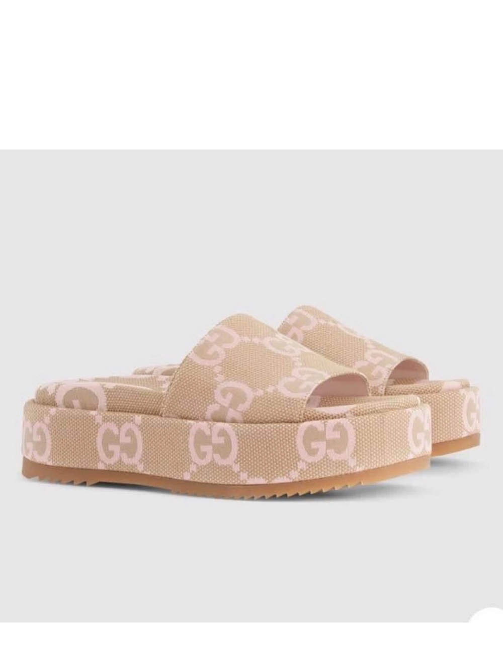 Gucci Beige and Pink jumbo GG Angelina Platform Slide Sandals 38.5